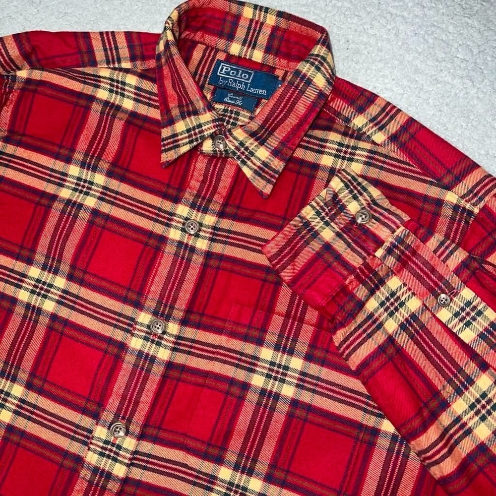 VTG Polo Ralph Lauren Lowell Shirt Men's Sz M Red Plaid Classic Fit Button Down
